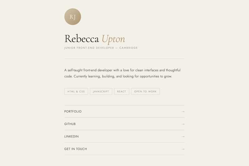 Screenshot of an elegant link-in-bio website