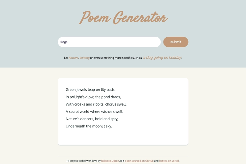Screenshot of the AI Poem Generator