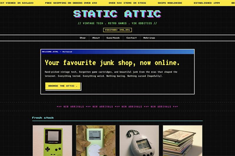 Screenshot of the Static Attic website