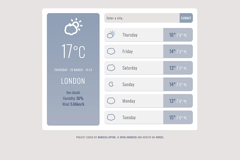 Screenshot of the React Weather App