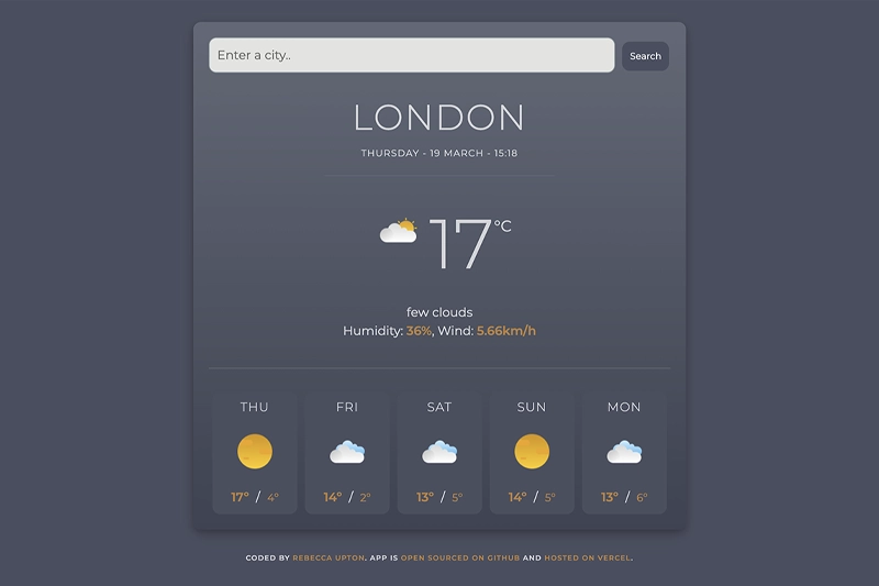 Screenshot of the Vanilla JS Weather App